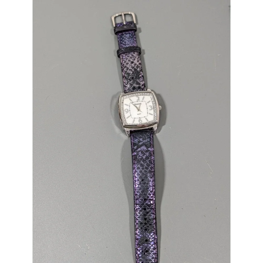 Chicos Womens Quartz Watch With Rhinestone Accents & Purple Leather Strap‎